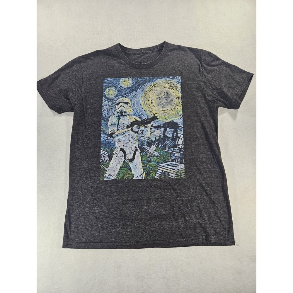Star Wars Starry Night Graphic Tee Charcoal Grey Stormtrooper Van Gogh Shirt Lg
